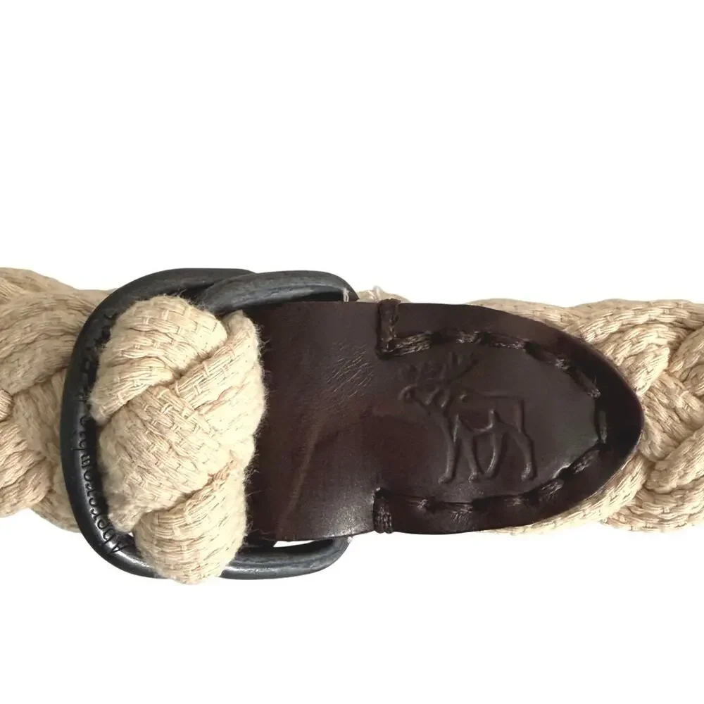 Abercrombie & Fitch woven cotton rope belt featuring brown leather size 28